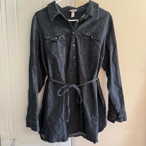 Isabel Maternity by Ingrid & Isabel Denim Long Sleeve Tunic Style Long Sz: Large